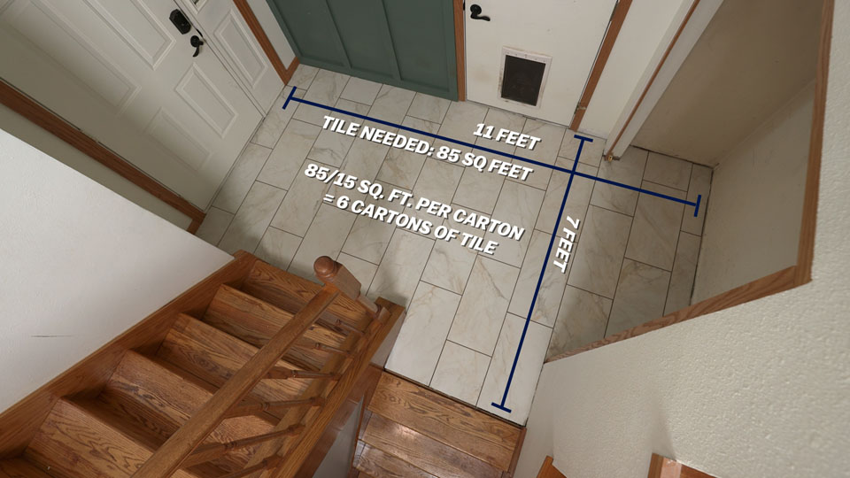 Floor plan measuring 11x7 feet with tile area requirement displayed for installation reference.